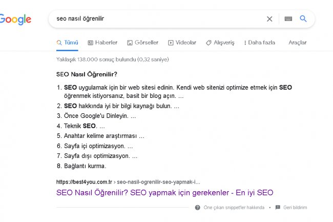 Snippet Nasıl Yapılır? Best4you öne çıkan snippetlerin önemi